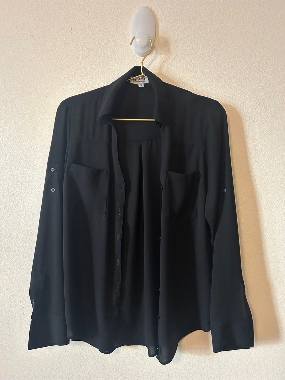 Express Portofino Shirt Black Button-Down Blouse
